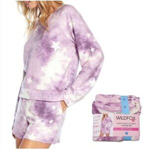 Wildfox $160 Lounge Set Womens Large Tie Dye Stars Sweatshirt & Short  NWT